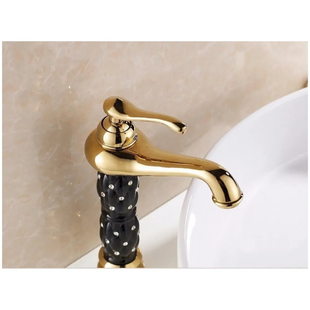 Black Gold Basin Tap Faucet Mixer ~ 28 Cms Height Table Mounted with 2 Braided Connection Pipes 450mm(Without pop-up) (Black Diamond)