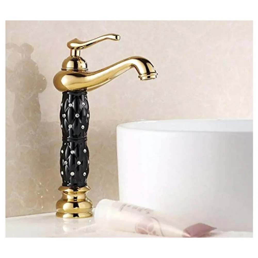 Black Gold Basin Tap Faucet Mixer ~ 28 Cms Height Table Mounted with 2 Braided Connection Pipes 450mm(Without pop-up) (Black Diamond)