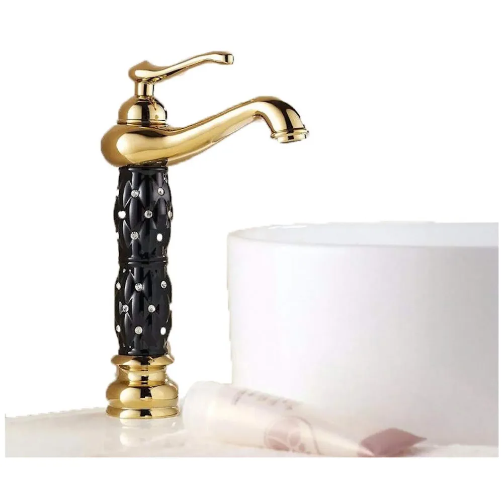 Black Gold Basin Tap Faucet Mixer ~ 28 Cms Height Table Mounted with 2 Braided Connection Pipes 450mm(Without pop-up) (Black Diamond)