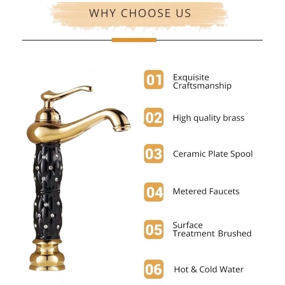 Black Gold Basin Tap Faucet Mixer ~ 28 Cms Height Table Mounted with 2 Braided Connection Pipes 450mm(Without pop-up) (Black Diamond)