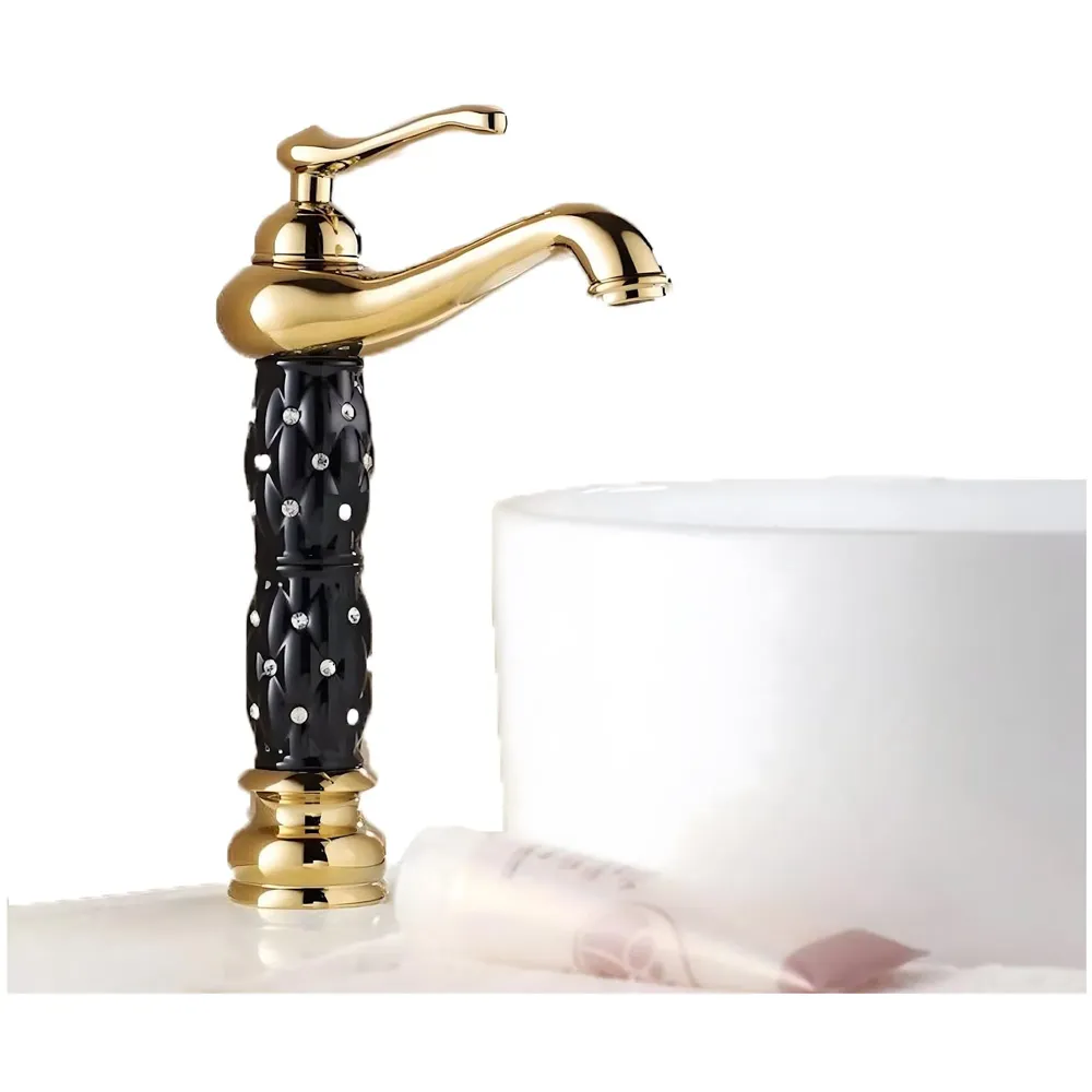 Black Gold Basin Tap Faucet Mixer ~ 28 Cms Height Table Mounted with 2 Braided Connection Pipes 450mm(Without pop-up) (Black Diamond)