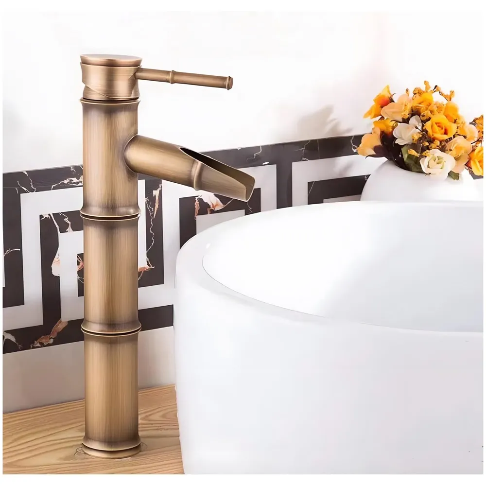Waterfall Bamboo Bathroom Basin Mixer Basin tap washbasin tap Faucet Brass 12 inch Height. Hot and Cold Water