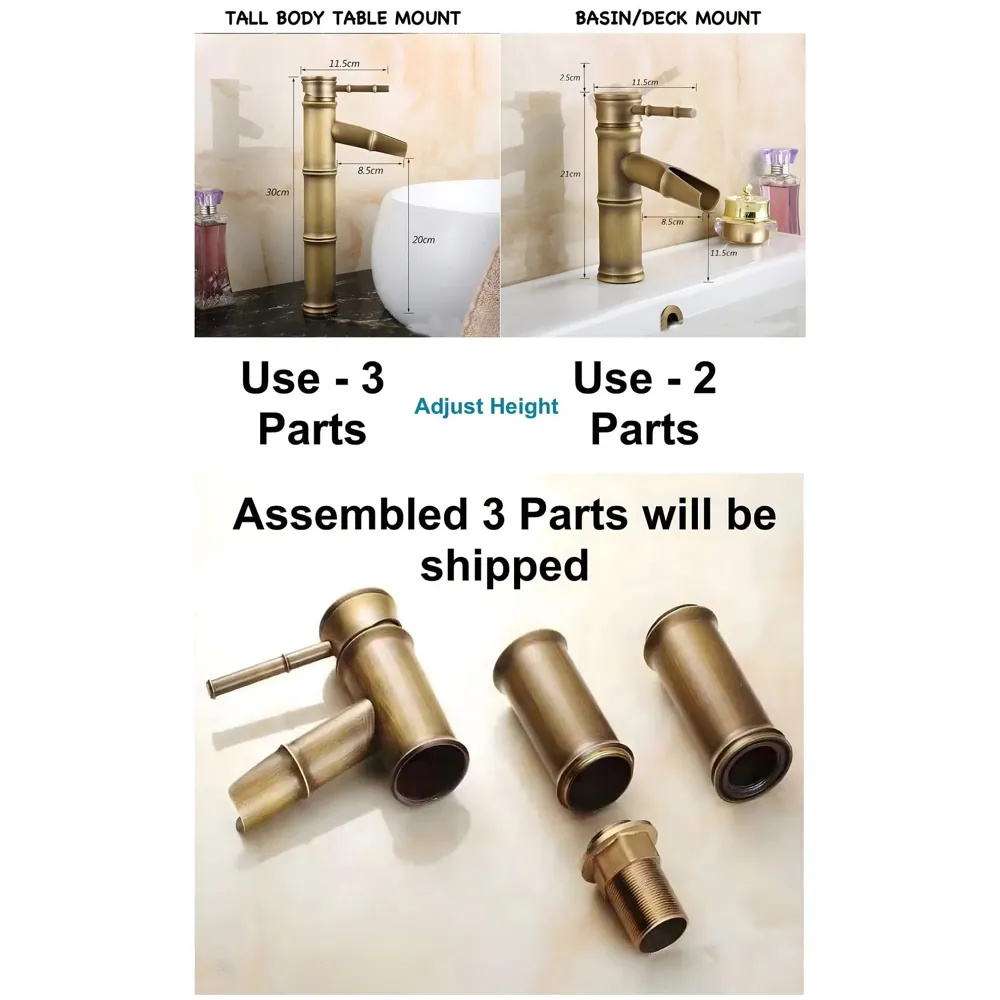 Waterfall Bamboo Bathroom Basin Mixer Basin tap washbasin tap Faucet Brass 12 inch Height. Hot and Cold Water
