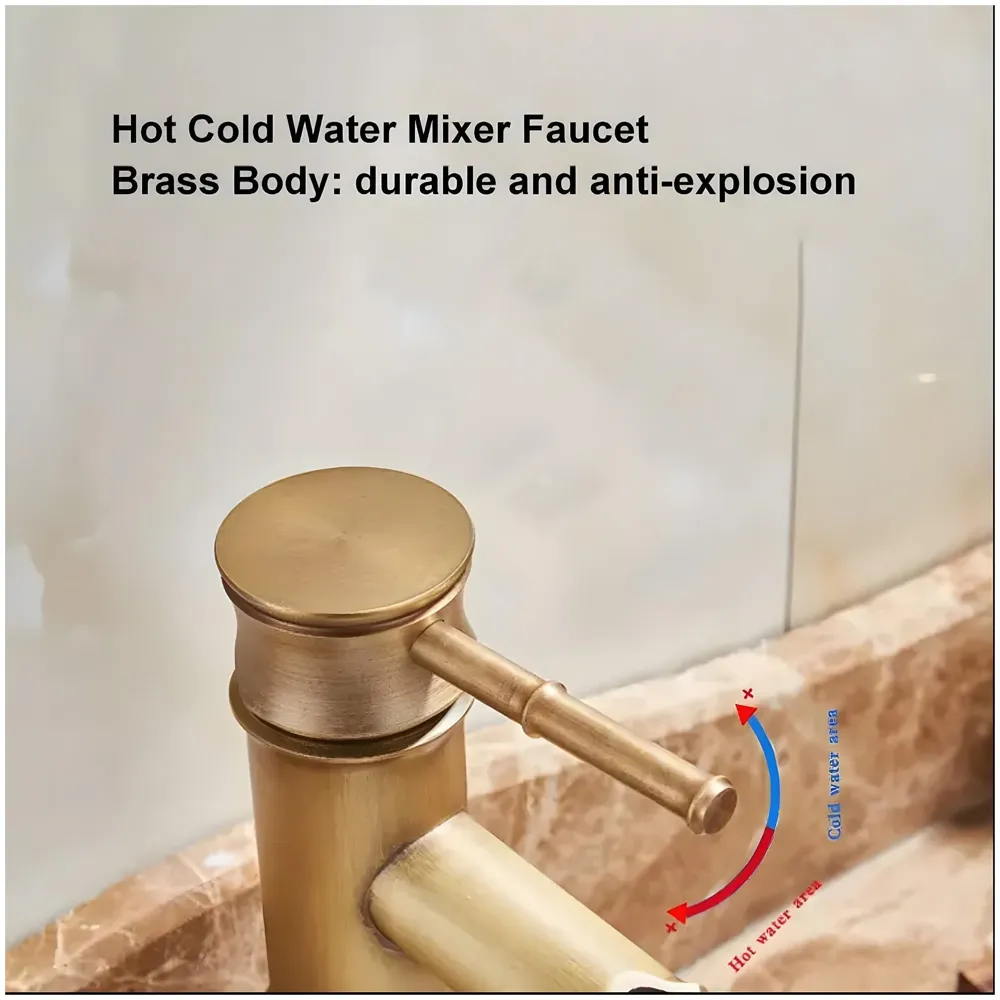 Waterfall Bamboo Bathroom Basin Mixer Basin tap washbasin tap Faucet Brass 12 inch Height. Hot and Cold Water