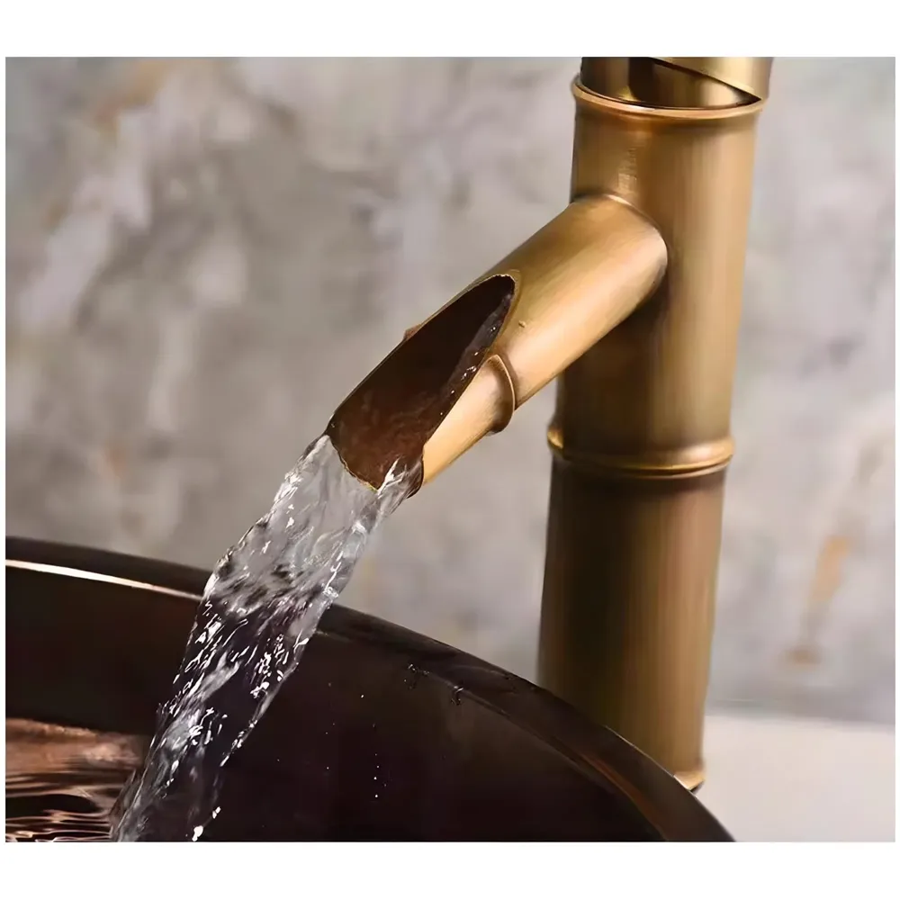 Waterfall Bamboo Bathroom Basin Mixer Basin tap washbasin tap Faucet Brass 12 inch Height. Hot and Cold Water