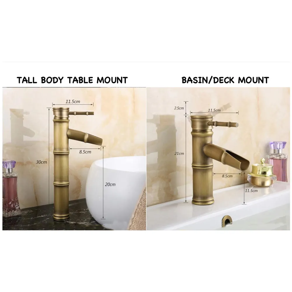 Waterfall Bamboo Bathroom Basin Mixer Basin tap washbasin tap Faucet Brass 12 inch Height. Hot and Cold Water