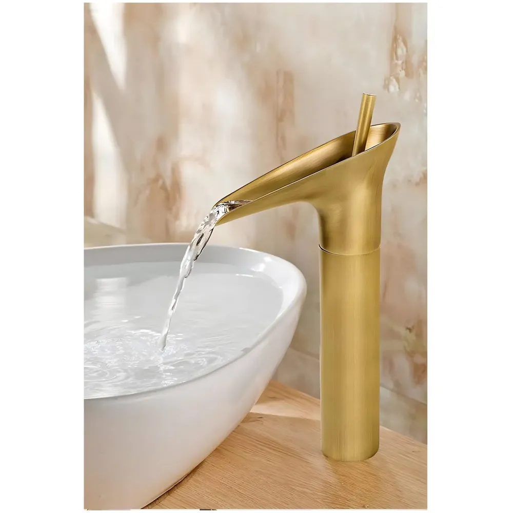 Copper Antique Brown Basin Mixer Faucet Tap Waterfall 12 inches Height, Hot and Cold, for Bathroom, Toilet Wash Basins, Antique Design