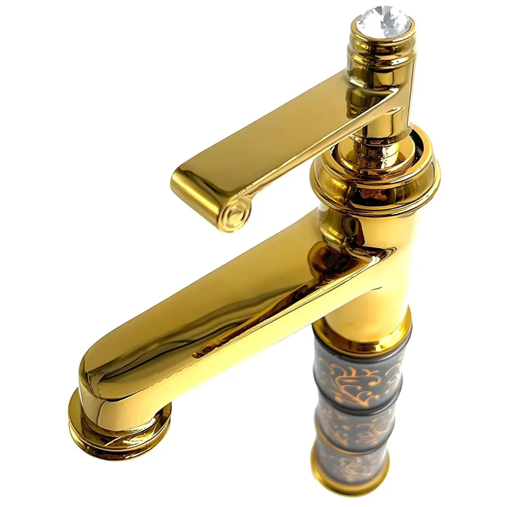 Brass Black Gold Basin Tap Faucet Mixer for Bathroom Toilet Wash Basins Hot and Cold Water Faucet Sink Mixer Golden Colour Aura Florina Tall Body 12 Inches - 4