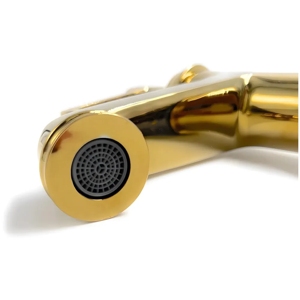 Brass Black Gold Basin Tap Faucet Mixer for Bathroom Toilet Wash Basins Hot and Cold Water Faucet Sink Mixer Golden Colour Aura Florina Tall Body 12 Inches - 5