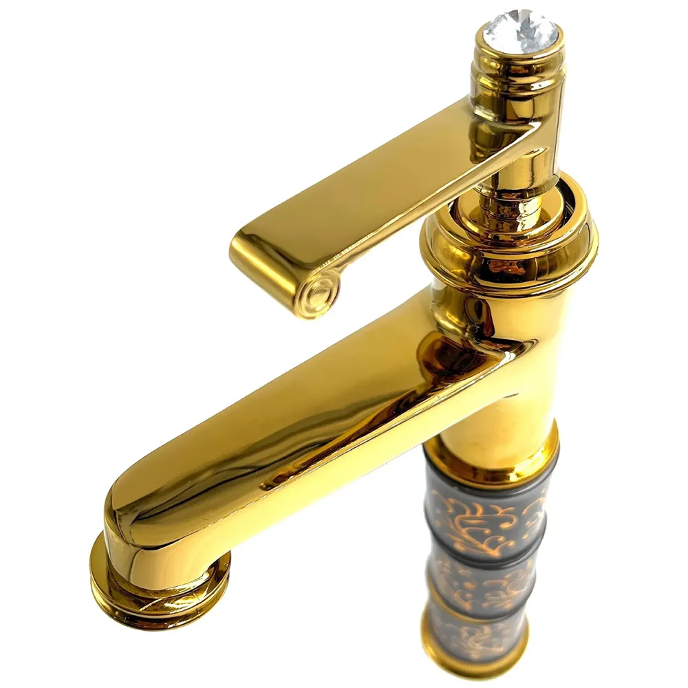 Brass Black Gold Basin Tap Faucet Mixer for Bathroom Toilet Wash Basins Hot and Cold Water Faucet Sink Mixer Golden Colour Aura Florina Tall Body 12 Inches