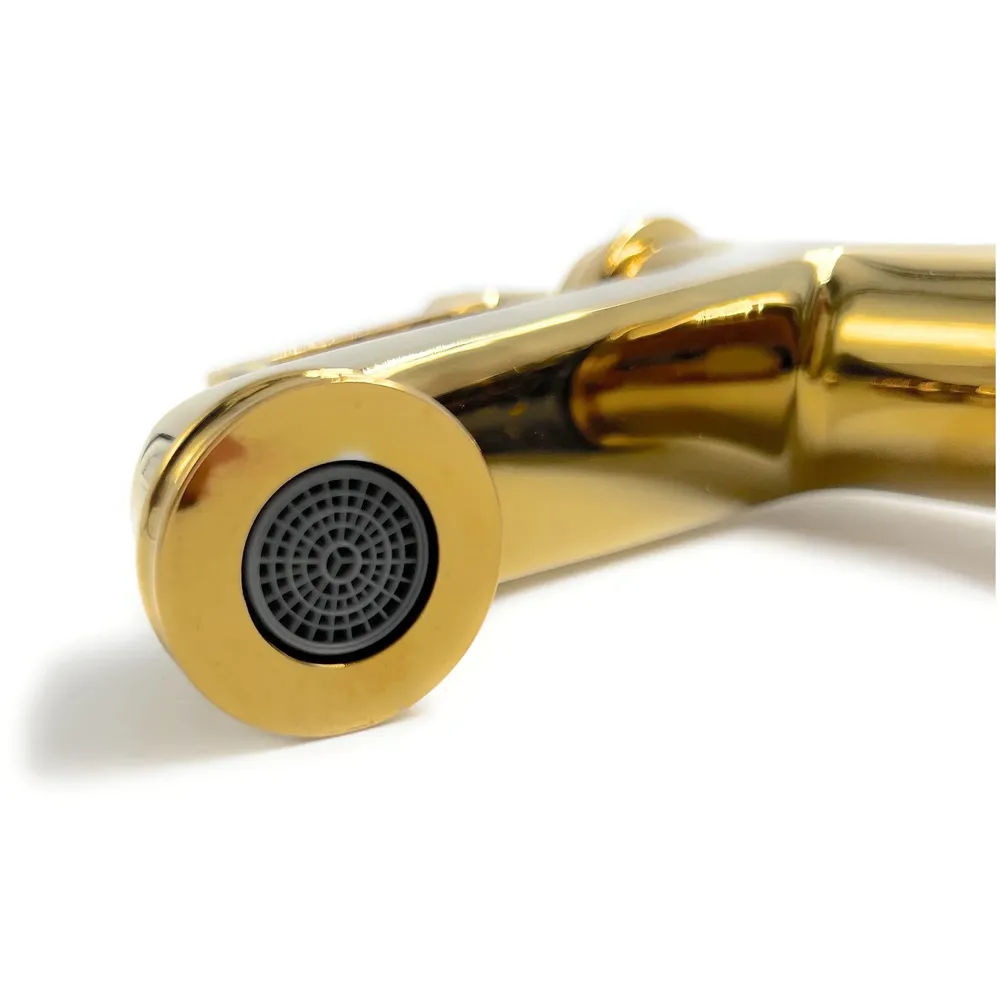 Brass Black Gold Basin Tap Faucet Mixer for Bathroom Toilet Wash Basins Hot and Cold Water Faucet Sink Mixer Golden Colour Aura Florina Tall Body 12 Inches
