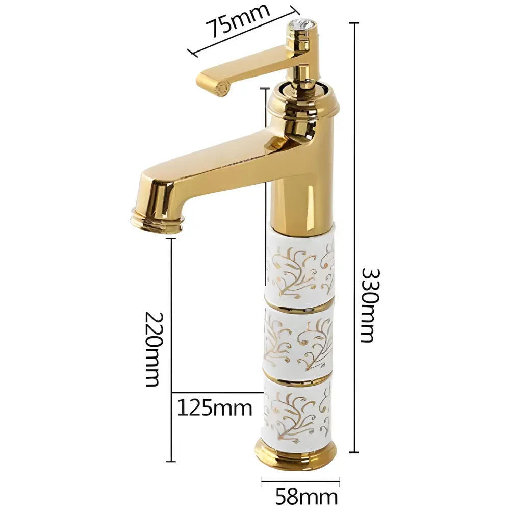 Brass Gold White Flower Mixer Hot and Cold Basin Tap Faucet Sink Mixer Golden Colour Aura Florina (Tall Body 12 Inches) for Bathroom Toilet Wash Basins