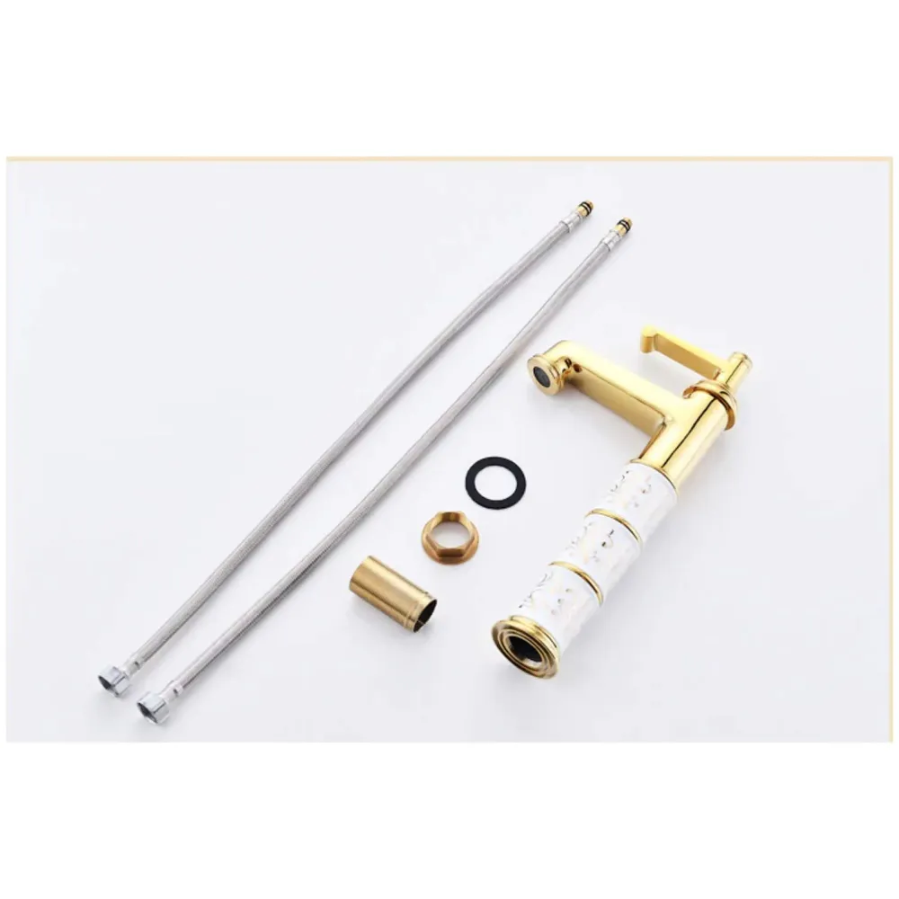 Brass Gold White Flower Mixer Hot and Cold Basin Tap Faucet Sink Mixer Golden Colour Aura Florina (Tall Body 12 Inches) for Bathroom Toilet Wash Basins