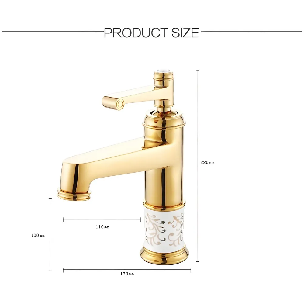 Brass Gold White Flower Basin Tap Faucet Mixer Hot and Cold Sink Mixer Golden Colour Aura Florina (Short Body 7 Inches) for Bathroom Toilet Wash Basins Hot and Cold Water