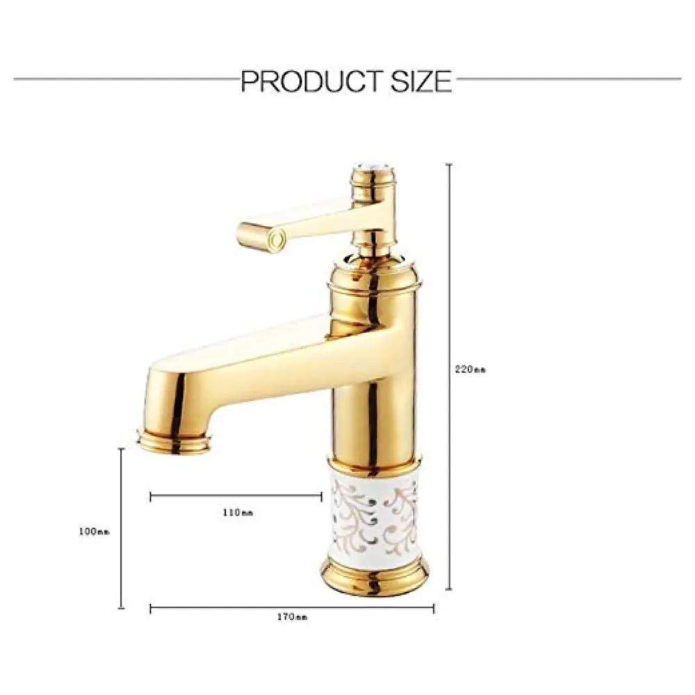 Brass Gold White Flower Basin Tap Faucet Mixer Hot and Cold Sink Mixer Golden Colour Aura Florina (Short Body 7 Inches) for Bathroom Toilet Wash Basins Hot and Cold Water