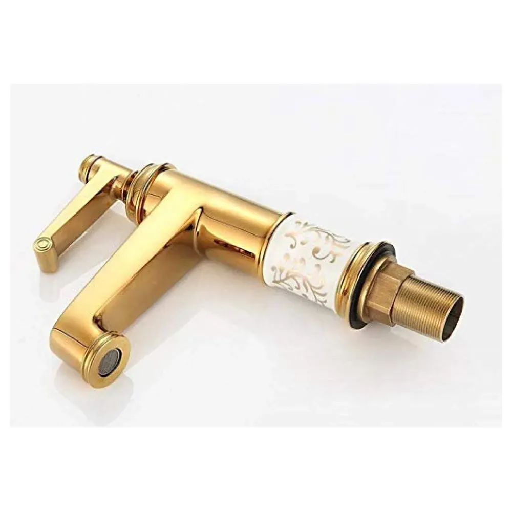 Brass Gold White Flower Basin Tap Faucet Mixer Hot and Cold Sink Mixer Golden Colour Aura Florina (Short Body 7 Inches) for Bathroom Toilet Wash Basins Hot and Cold Water