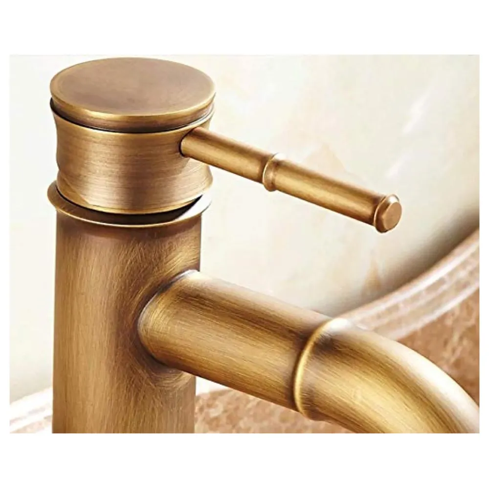 Brass Bamboo Spout Single Lever Basin Tap Faucet Mixer for Bathroom Toilet Wash Basins Hot and Cold Water, Bamboo with Aerated Water Flow, 12 Inches Height