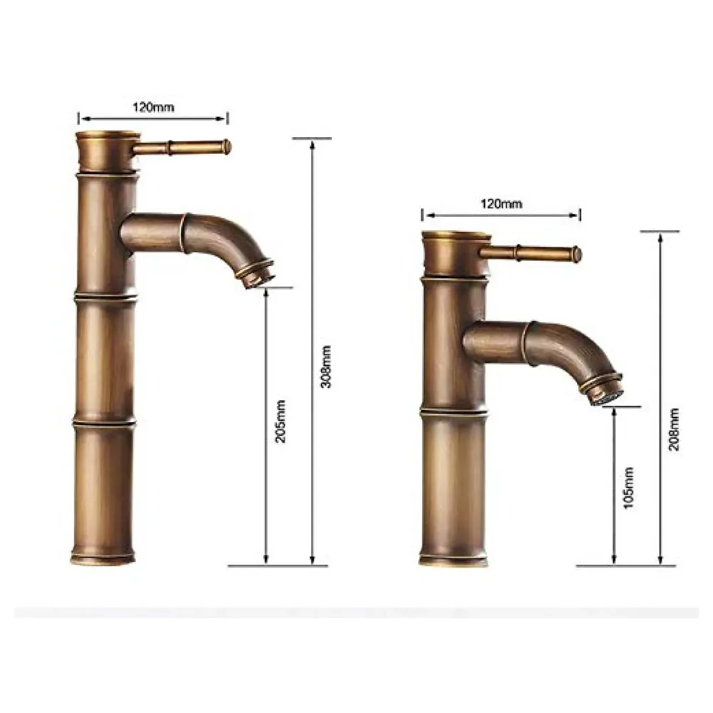 Brass Bamboo Spout Single Lever Basin Tap Faucet Mixer for Bathroom Toilet Wash Basins Hot and Cold Water, Bamboo with Aerated Water Flow, 12 Inches Height
