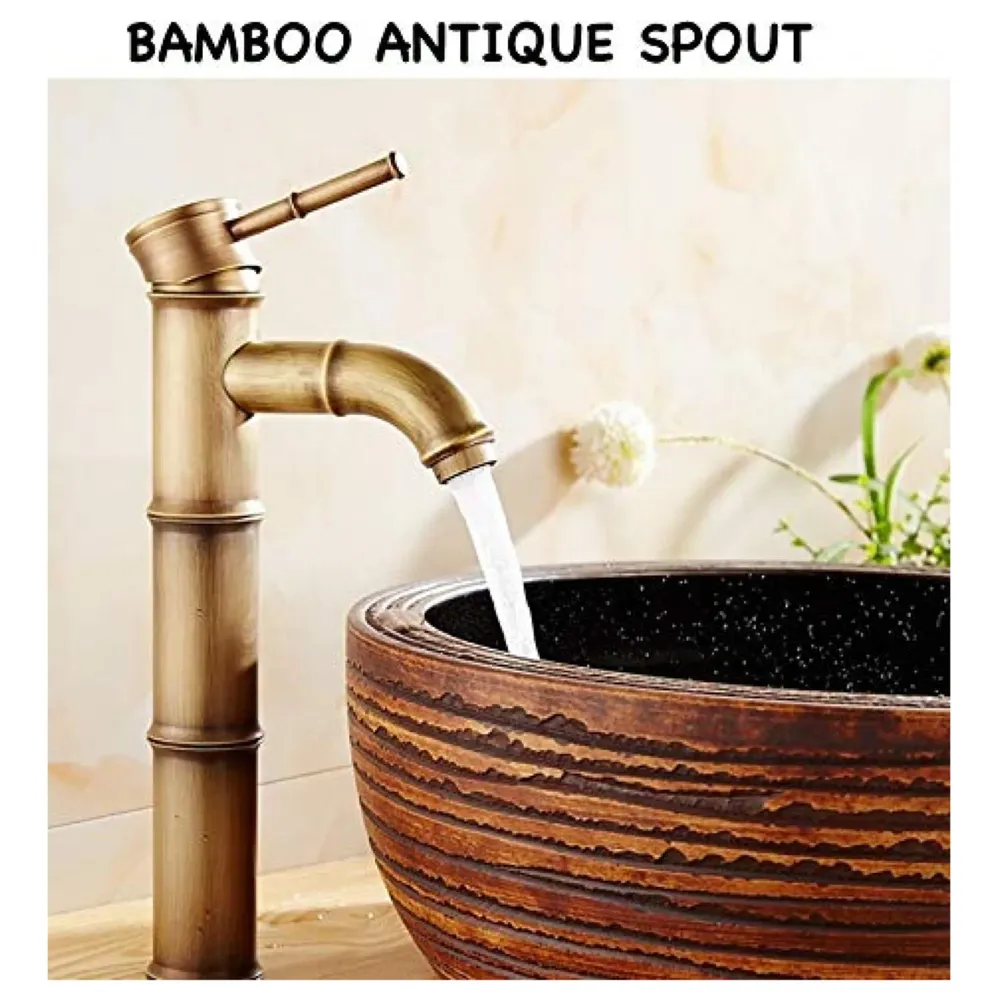 Brass Bamboo Spout Single Lever Basin Tap Faucet Mixer for Bathroom Toilet Wash Basins Hot and Cold Water, Bamboo with Aerated Water Flow, 12 Inches Height