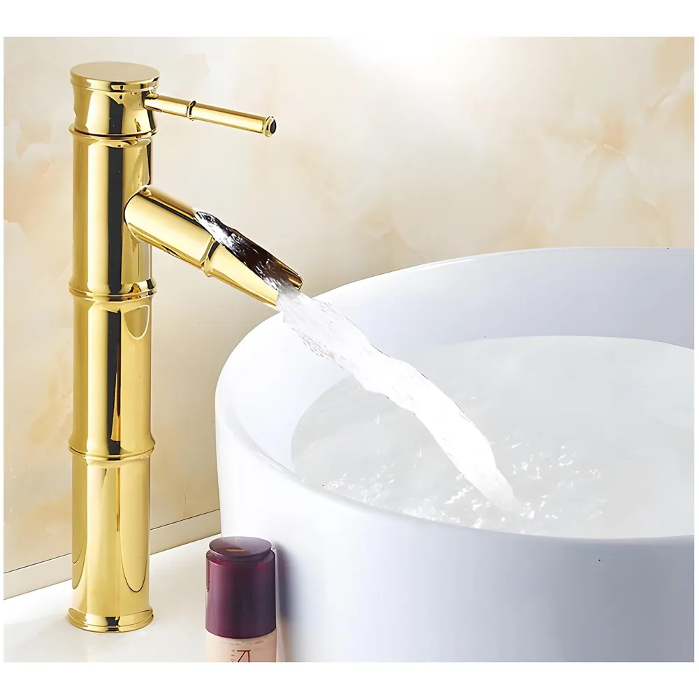 Gold Basin Tap Faucet Mixer Waterfall Golden for Bathroom Toilet Wash Basins Hot and Cold Water, 12 Inches Height