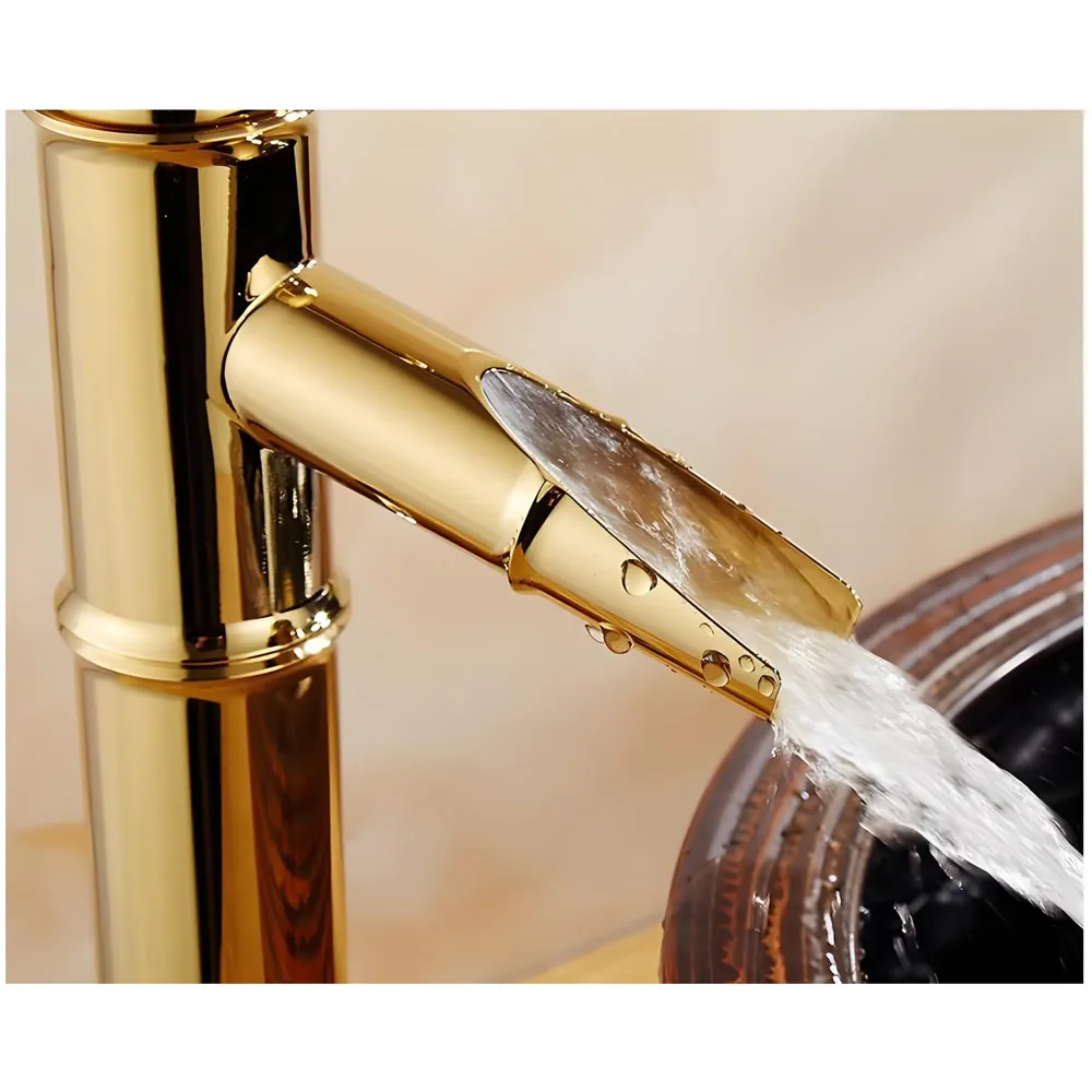 Gold Basin Tap Faucet Mixer Waterfall Golden for Bathroom Toilet Wash Basins Hot and Cold Water, 12 Inches Height