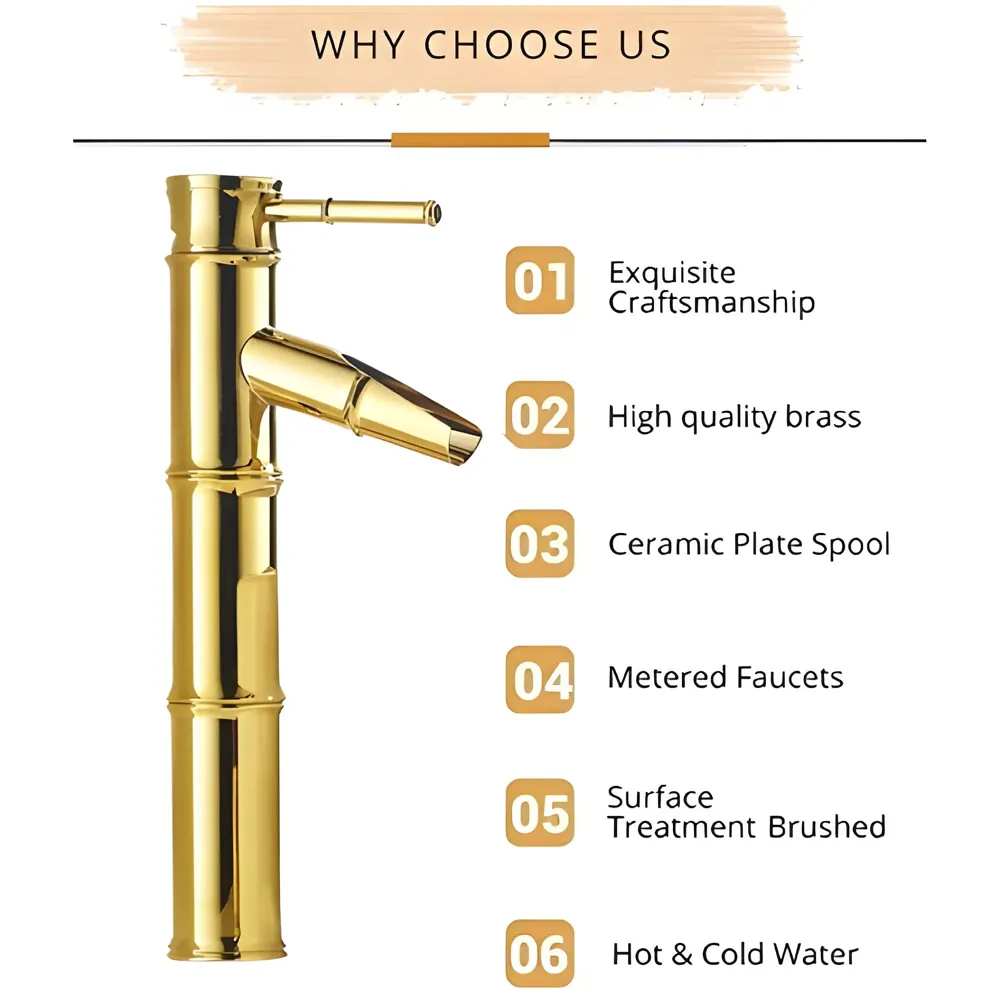 Gold Basin Tap Faucet Mixer Waterfall Golden for Bathroom Toilet Wash Basins Hot and Cold Water, 12 Inches Height