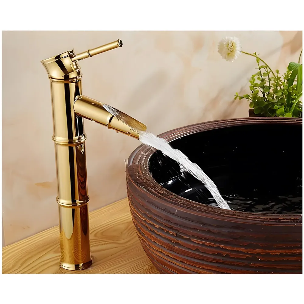 Gold Basin Tap Faucet Mixer Waterfall Golden for Bathroom Toilet Wash Basins Hot and Cold Water, 12 Inches Height