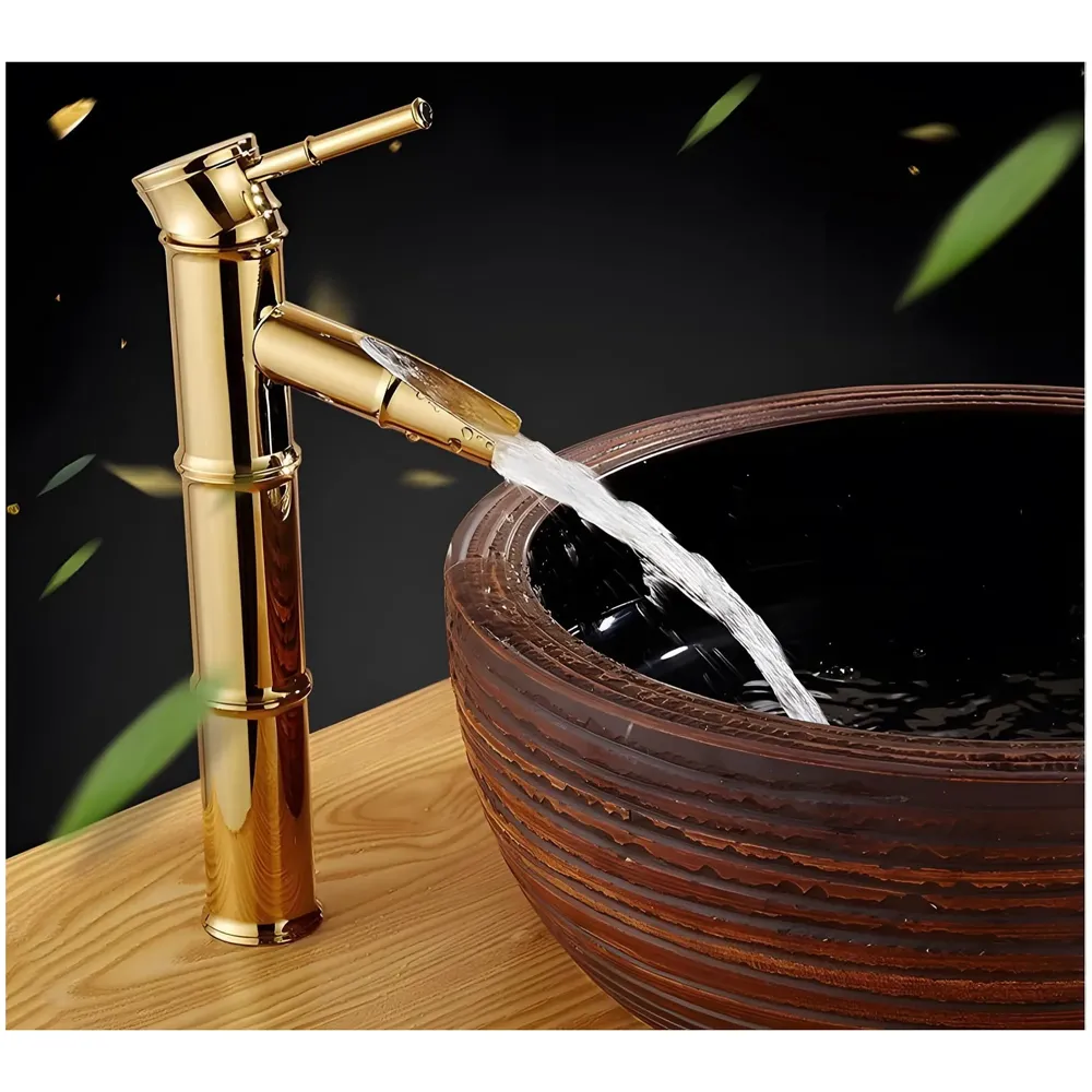 Gold Basin Tap Faucet Mixer Waterfall Golden for Bathroom Toilet Wash Basins Hot and Cold Water, 12 Inches Height