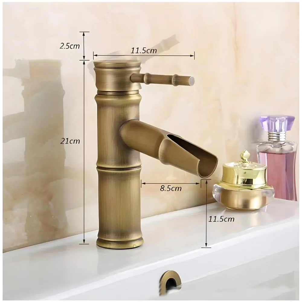 Short Waterfall Bamboo Tap Bathroom Basin Mixer Basin tap washbasin tap Faucet Brass 7 inch Height. Hot and Cold Water