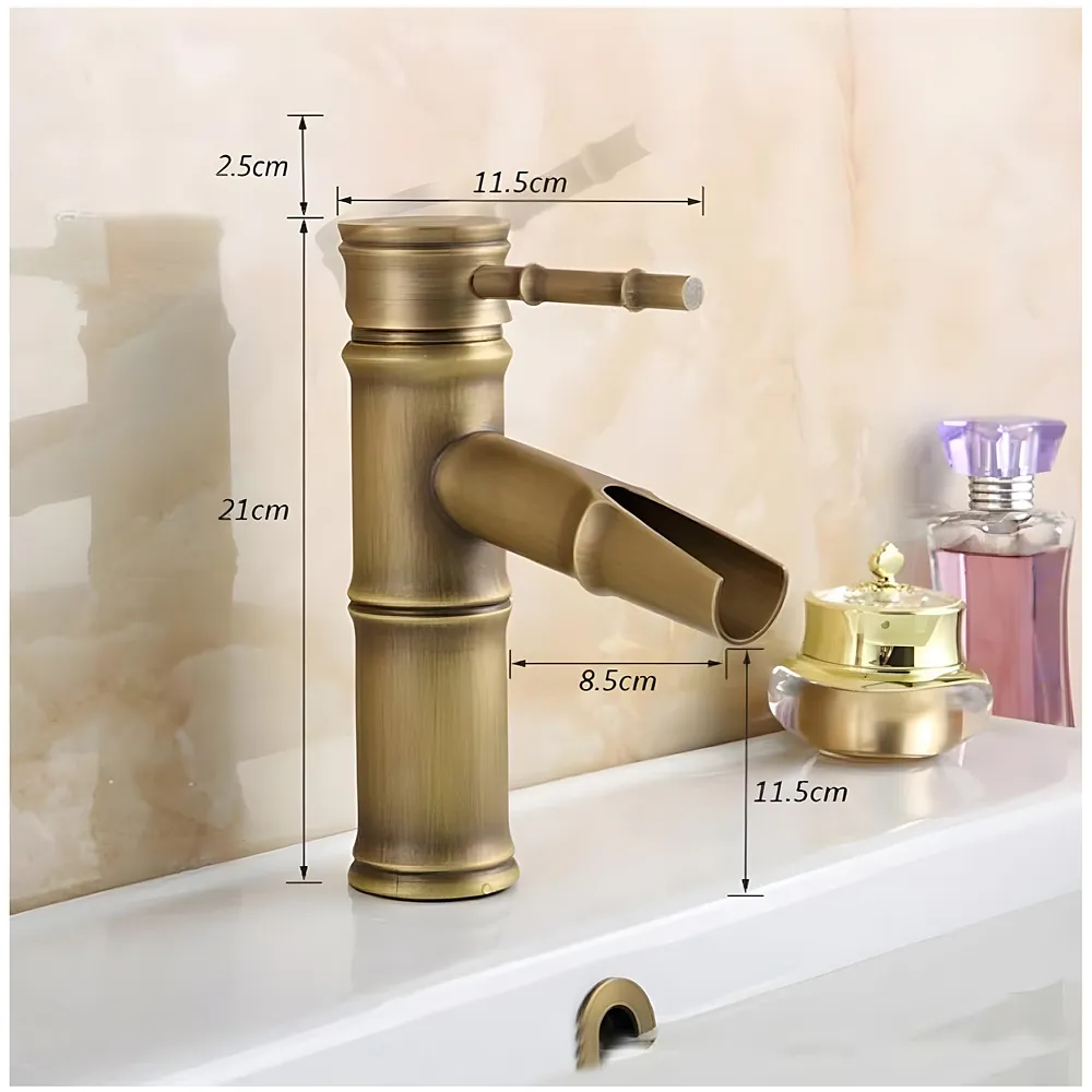 Short Waterfall Bamboo Tap Bathroom Basin Mixer Basin tap washbasin tap Faucet Brass 7 inch Height. Hot and Cold Water
