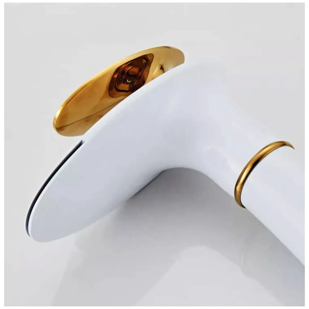 White Waterfall Faucet Gold Waterfall Basin Tap Faucet Mixer for Bathroom Toilet Wash Basins Hot and Cold Water - 18.5cm Height