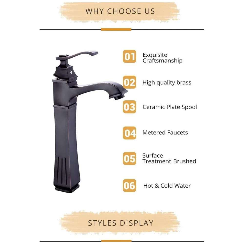 The Big Ben Brass Basin Tap Faucet Mixer with 2 Braided Connection Pipes, Black