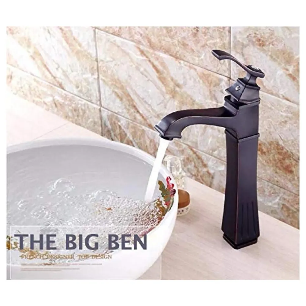 The Big Ben Brass Basin Tap Faucet Mixer with 2 Braided Connection Pipes, Black