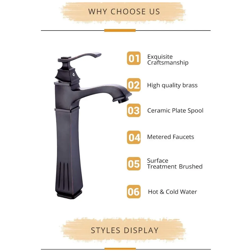 The Big Ben Brass Basin Tap Faucet Mixer with 2 Braided Connection Pipes, Black