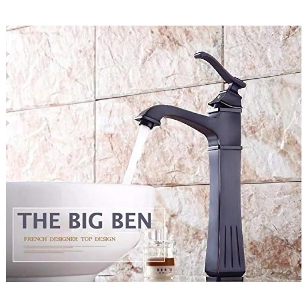 The Big Ben Brass Basin Tap Faucet Mixer with 2 Braided Connection Pipes, Black