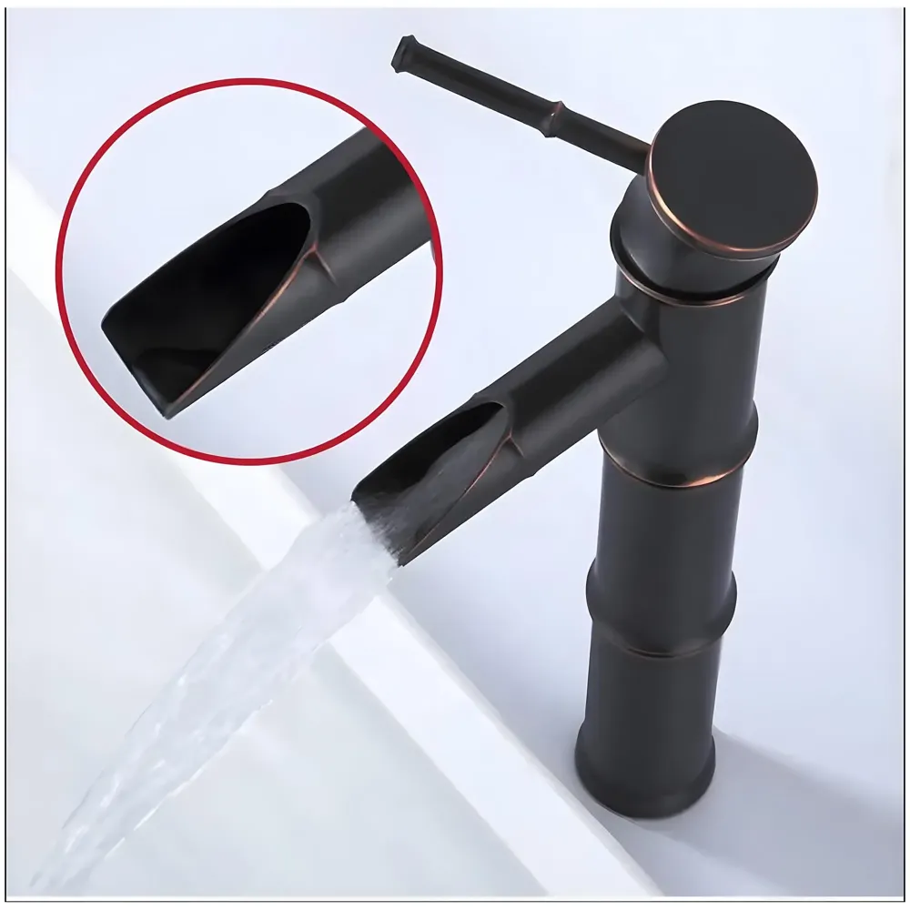 Black Bamboo Basin Tap Faucet Mixer, for Bathroom Toilet Wash Basins Hot and Cold Water Polished. Matt Black Pillar Cock Hot and Cold 12 inch Height