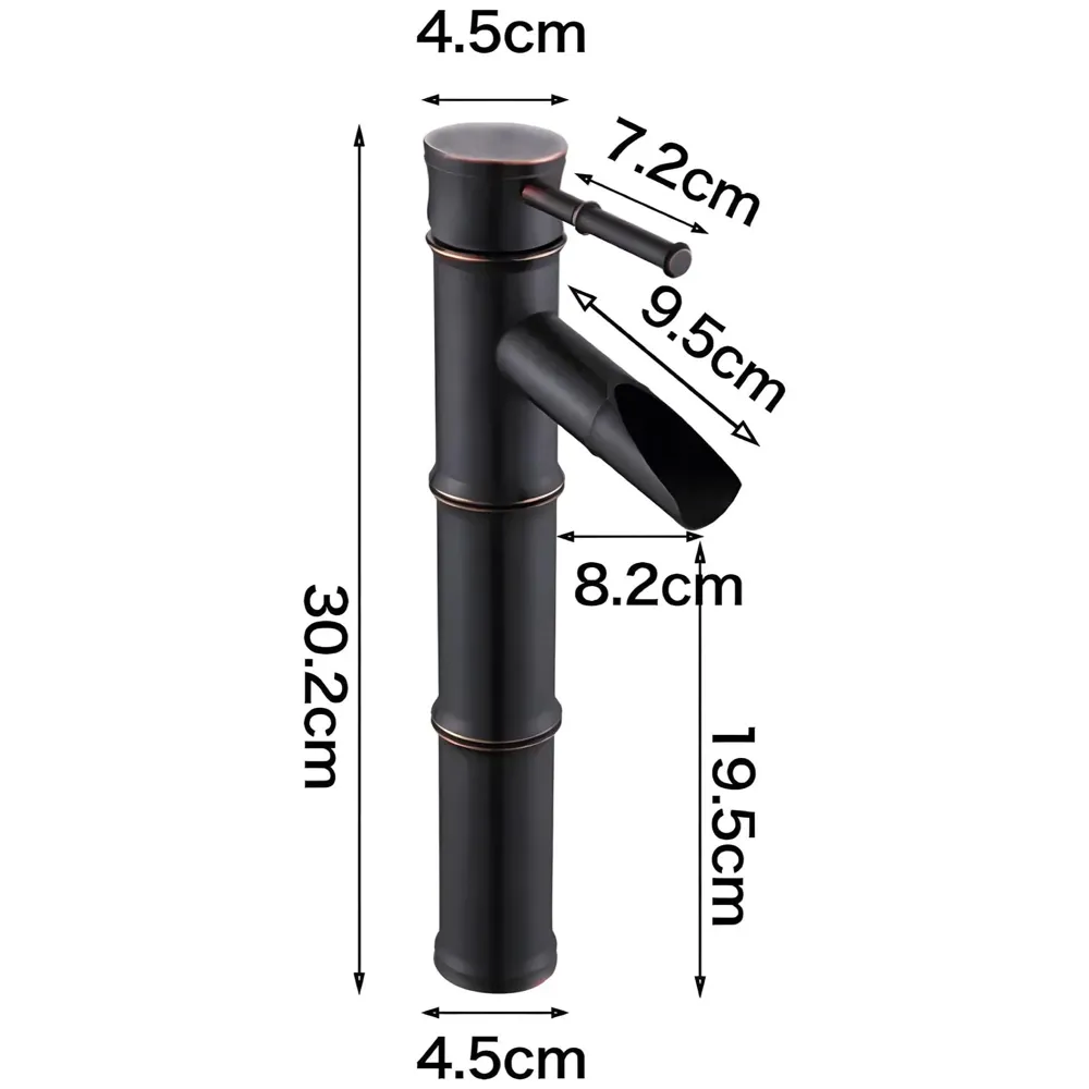 Black Bamboo Basin Tap Faucet Mixer, for Bathroom Toilet Wash Basins Hot and Cold Water Polished. Matt Black Pillar Cock Hot and Cold 12 inch Height