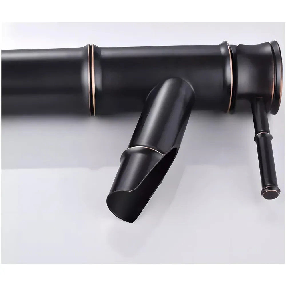 Black Bamboo Basin Tap Faucet Mixer, for Bathroom Toilet Wash Basins Hot and Cold Water Polished. Matt Black Pillar Cock Hot and Cold 12 inch Height