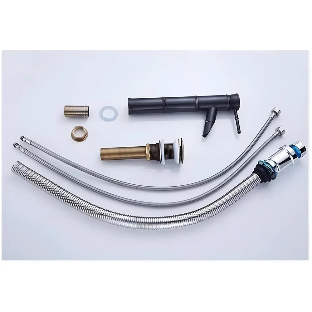 Black Bamboo Basin Tap Faucet Mixer, for Bathroom Toilet Wash Basins Hot and Cold Water Polished. Matt Black Pillar Cock Hot and Cold 12 inch Height