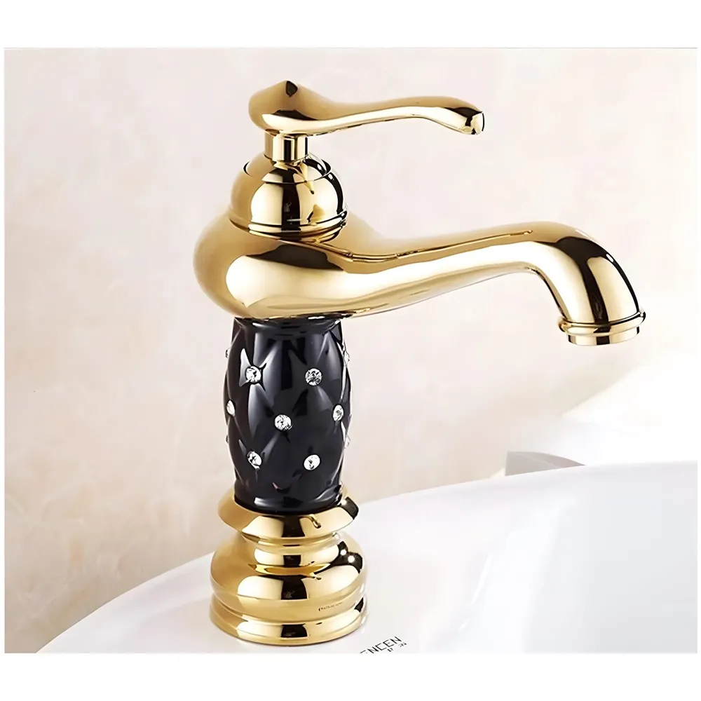 Black Gold Basin Tap Faucet Mixer for Bathroom Toilet Wash Basins Hot and Cold Water 7 inch Height