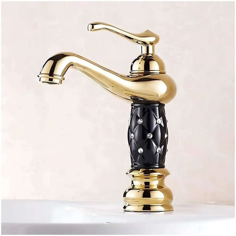 Black Gold Basin Tap Faucet Mixer for Bathroom Toilet Wash Basins Hot and Cold Water 7 inch Height