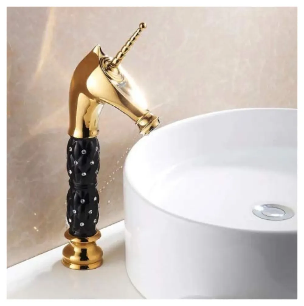 Unicorn Heavy Single Lever Basin Mixer with 2 Braided Connection Pipes 450mm Without pop-up (Black, Gold)
