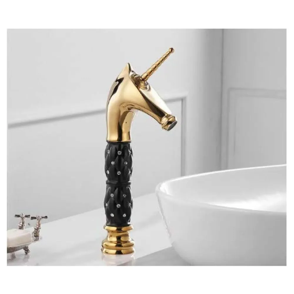 Unicorn Heavy Single Lever Basin Mixer with 2 Braided Connection Pipes 450mm Without pop-up (Black, Gold)