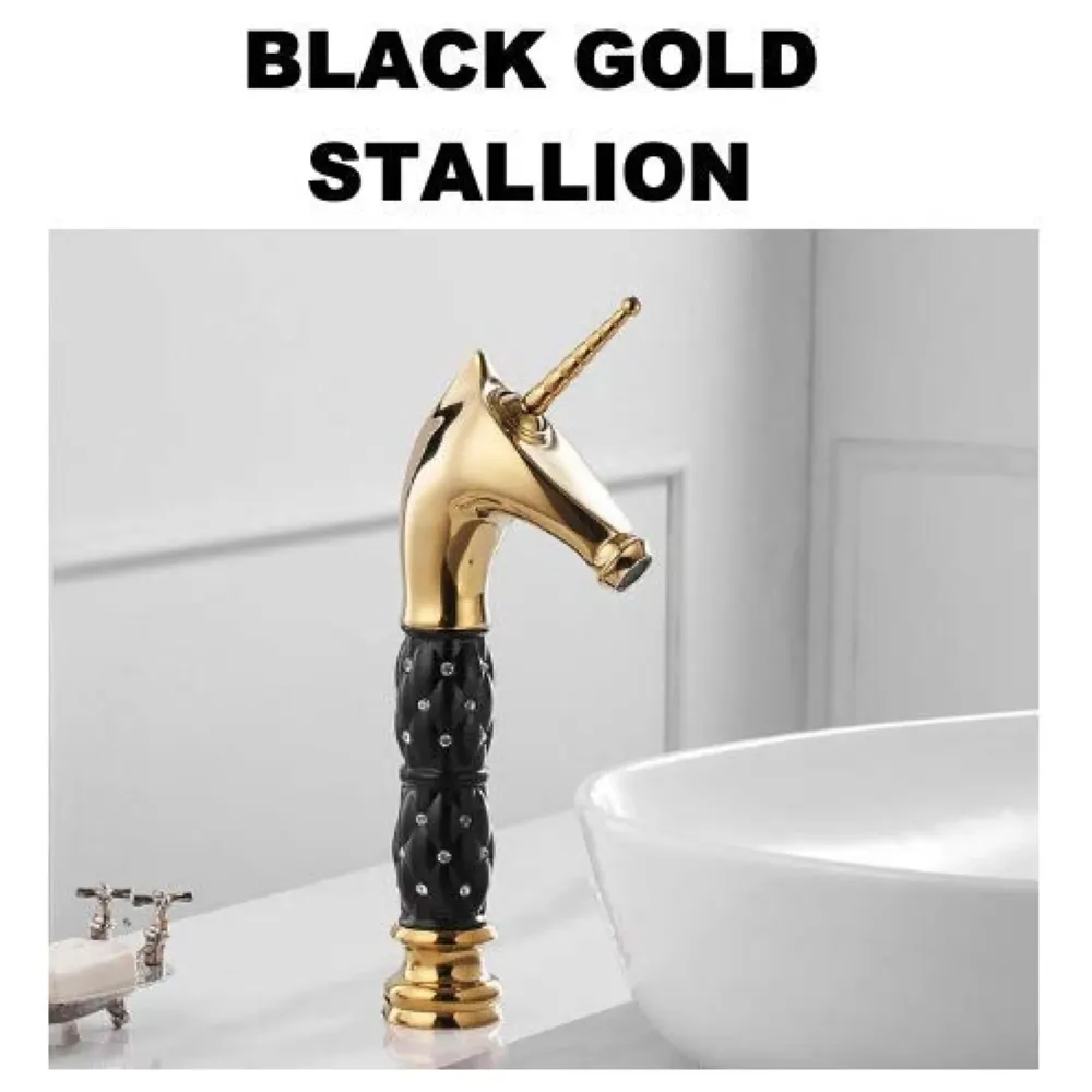 Unicorn Heavy Single Lever Basin Mixer with 2 Braided Connection Pipes 450mm Without pop-up (Black, Gold)