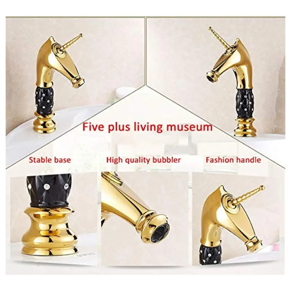 Unicorn Heavy Single Lever Basin Mixer with 2 Braided Connection Pipes 450mm Without pop-up (Black, Gold)