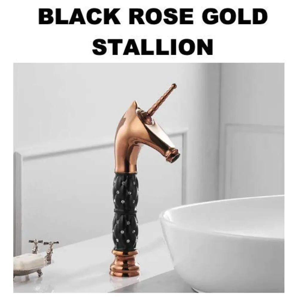 Unicorn Heavy Single Lever Basin Mixer ~ with 2 Braided Connection Pipes 450mm (Without pop-up) (Black Rose Gold) - 2