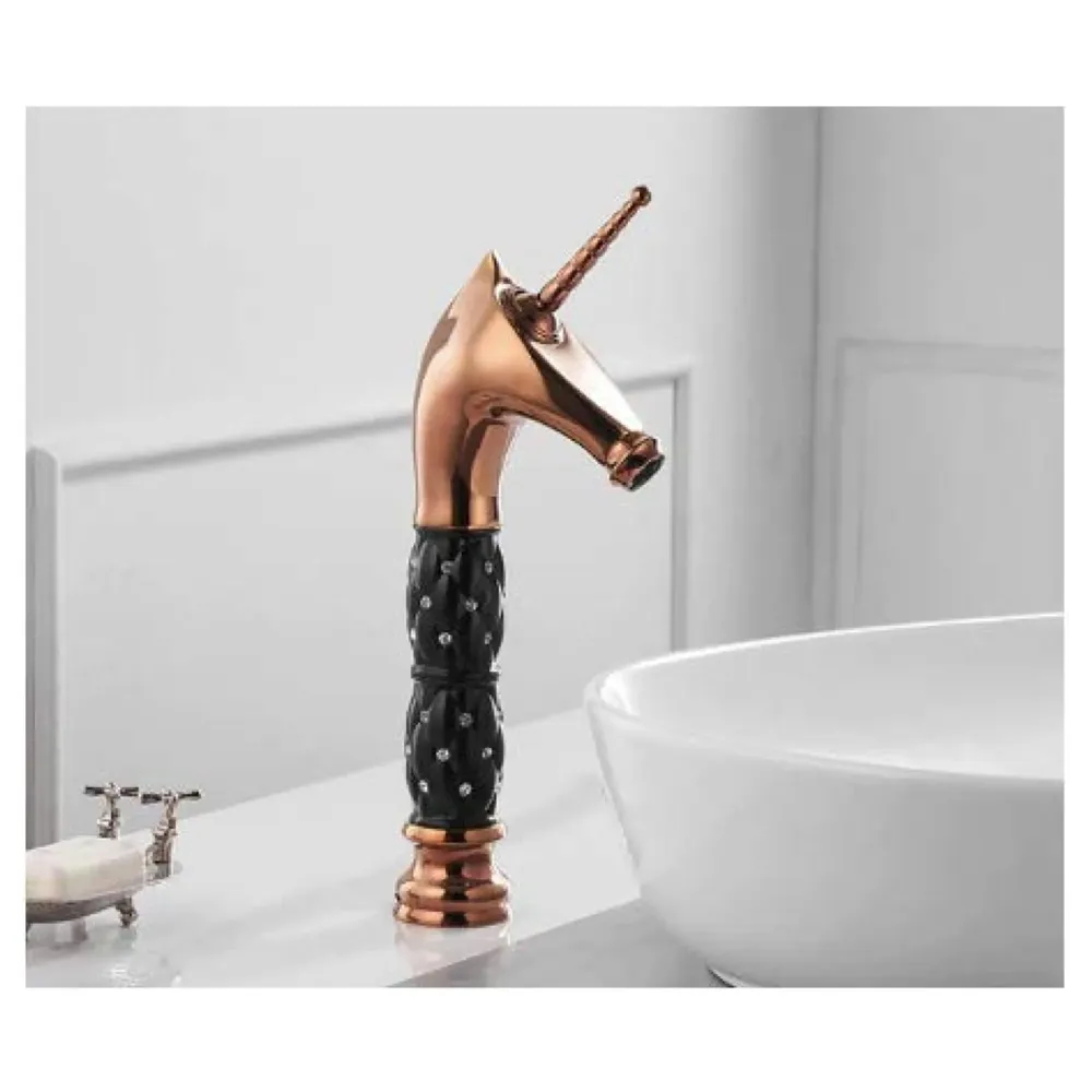 Unicorn Heavy Single Lever Basin Mixer ~ with 2 Braided Connection Pipes 450mm (Without pop-up) (Black Rose Gold)