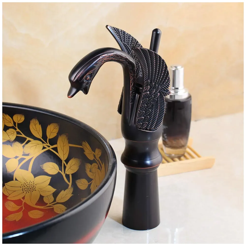 Black Swan Basin Tap Faucet Mixer for Bathroom Toilet Wash Basins Hot and Cold Water 12 Inches Height Matt Black Colour