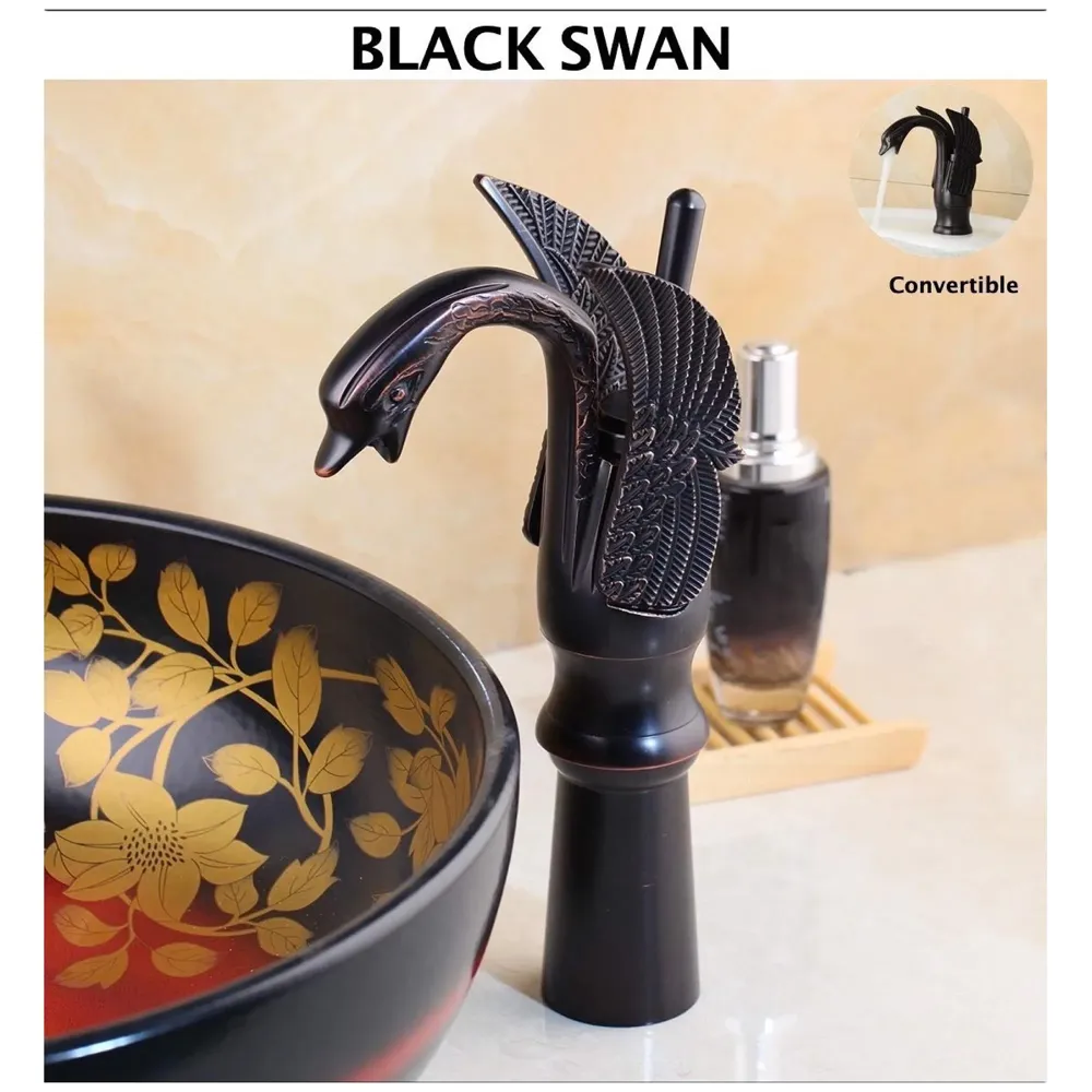 Black Swan Basin Tap Faucet Mixer for Bathroom Toilet Wash Basins Hot and Cold Water 12 Inches Height Matt Black Colour - 4