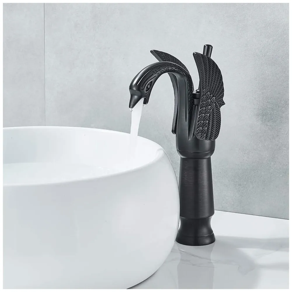Black Swan Basin Tap Faucet Mixer for Bathroom Toilet Wash Basins Hot and Cold Water 12 Inches Height Matt Black Colour - 6